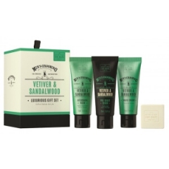 Scottish Fine Soaps Vetiver and Sandalwood krém na holení 75ml + pleťový peeling před holením 75ml + balzám po holení 75ml + mýdlo 40g