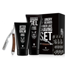Angry Beards Žižka shavetta + gel na holení 250 ml + balzám po holení 150 ml sada na holení