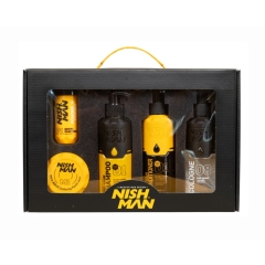 E-shop Nishman Yellow sada šampon 200 ml + kolínská voda 200 ml + kondicionér 200 ml + pudr na vlasy 20g + matná pasta na vlasy 100 ml